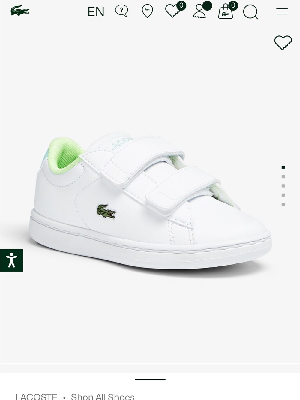 Lacoste Kids White Sneakers with Green Lining and Croc Logo